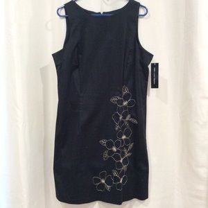 16 Black Embroidered Floral Dress Work Sheath